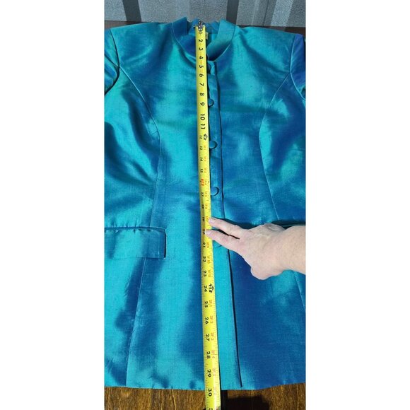 Vtg Cedro 2 Piece Womens Suit Sz S/M Iridescent Teal Blue 100% Silk Pantsuit Set - Picture 11 of 16